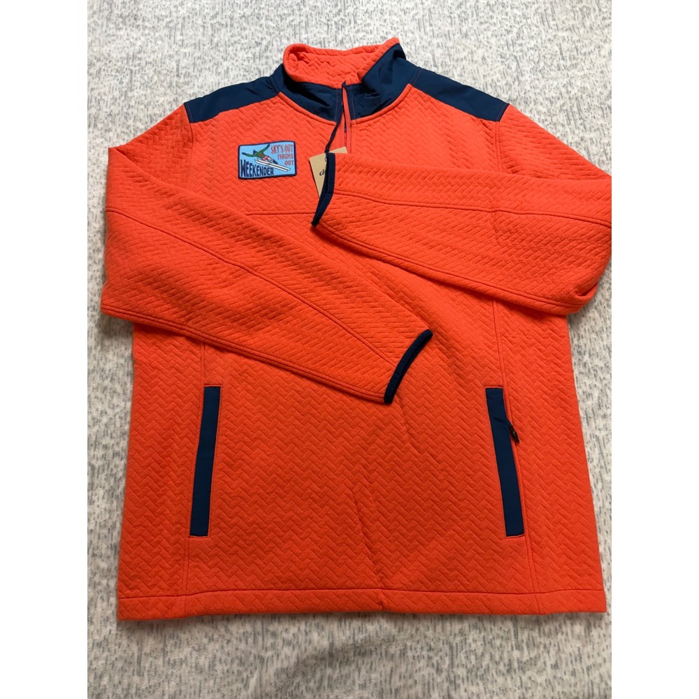 Chubbies Mens The Fire Coral Quilted Quarter-Zip Pullover Orange Navy 615253-142